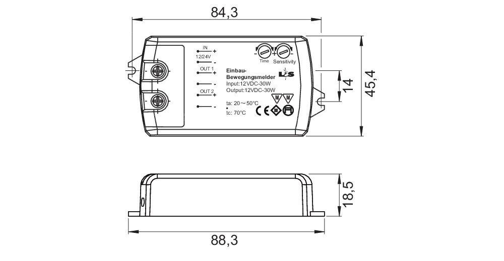 LED Microwave weiß V) V W) Sensor 12 Möbelbeschlag L&S 36 (72 W (24