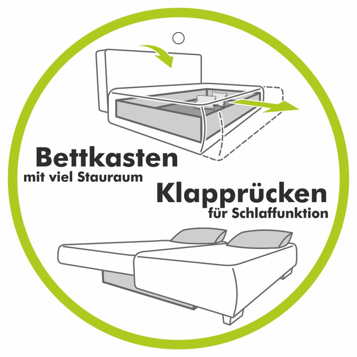 Jockenhöfer Gruppe Stauraum/Bettkasten, inklusive Yann, Bettfunktion, Schlafsofa verstellbare Armlehnen