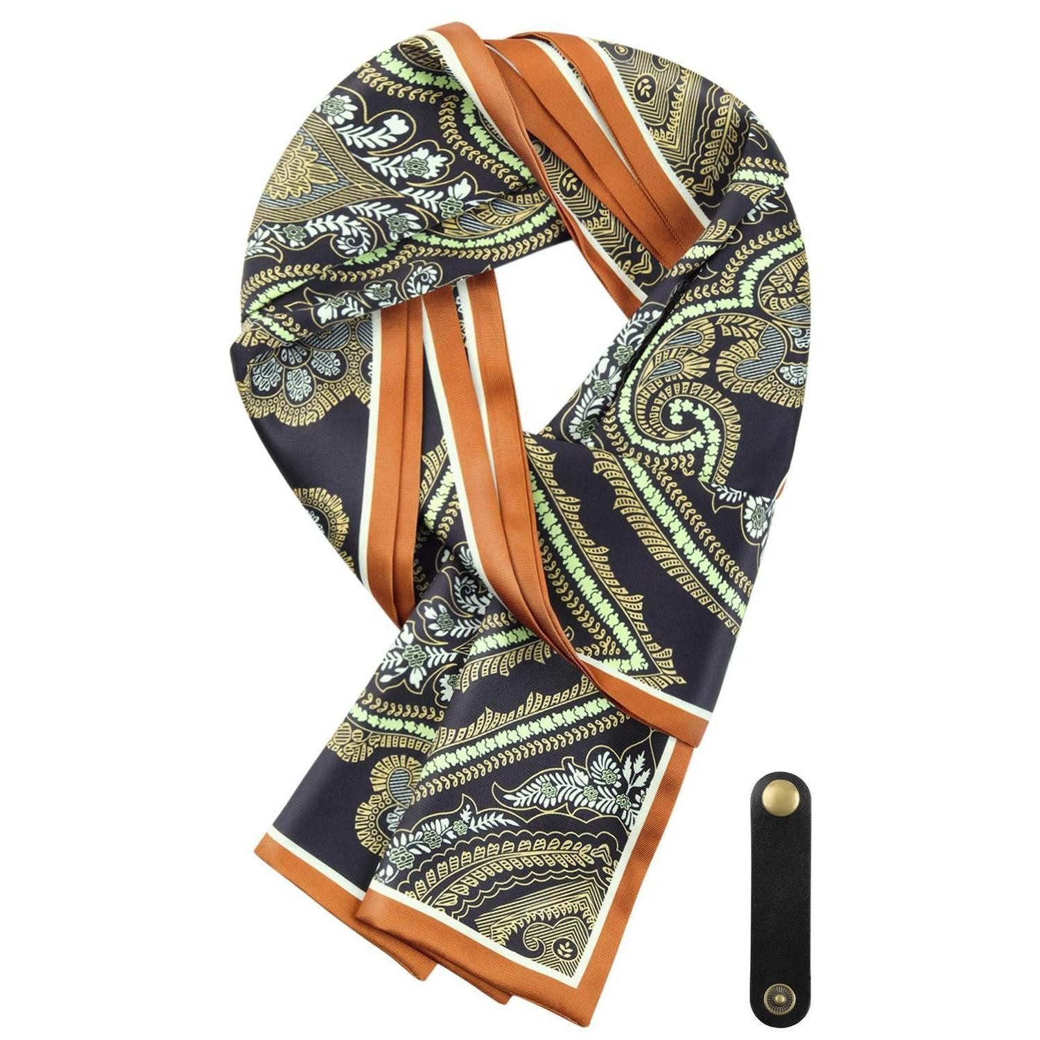 LuxusKollektion Multifunktionstuch Herrenschal Kunstseide mit Leder Loop