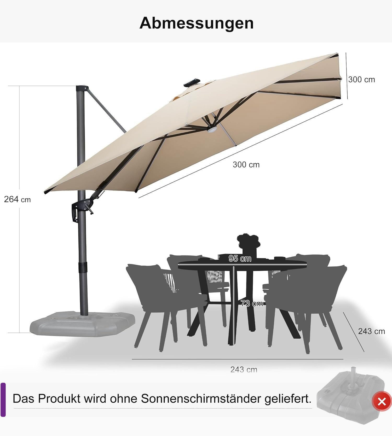 PURPLE LEAF Ampelschirm Quadrat Alu Balkonschirm, günstig online kaufen