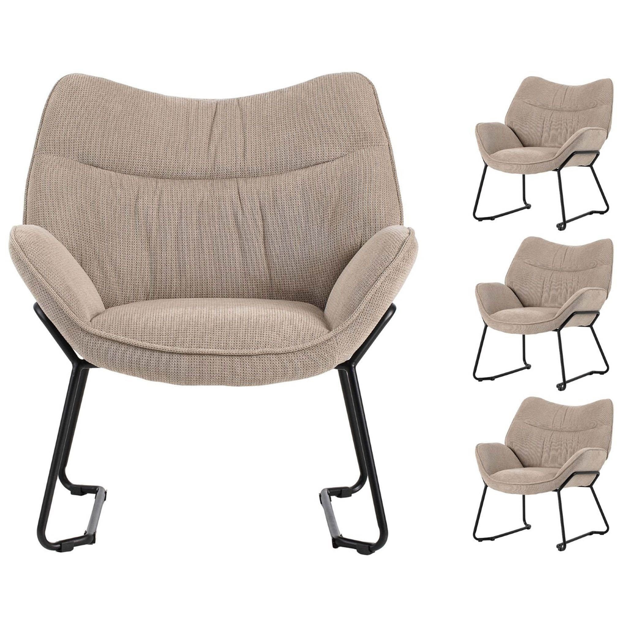 bene living Loungesessel Aliano - beige (4-St., 4er Set), schwarzes Metall-Gestell - bequeme Arm- und Rückenlehne
