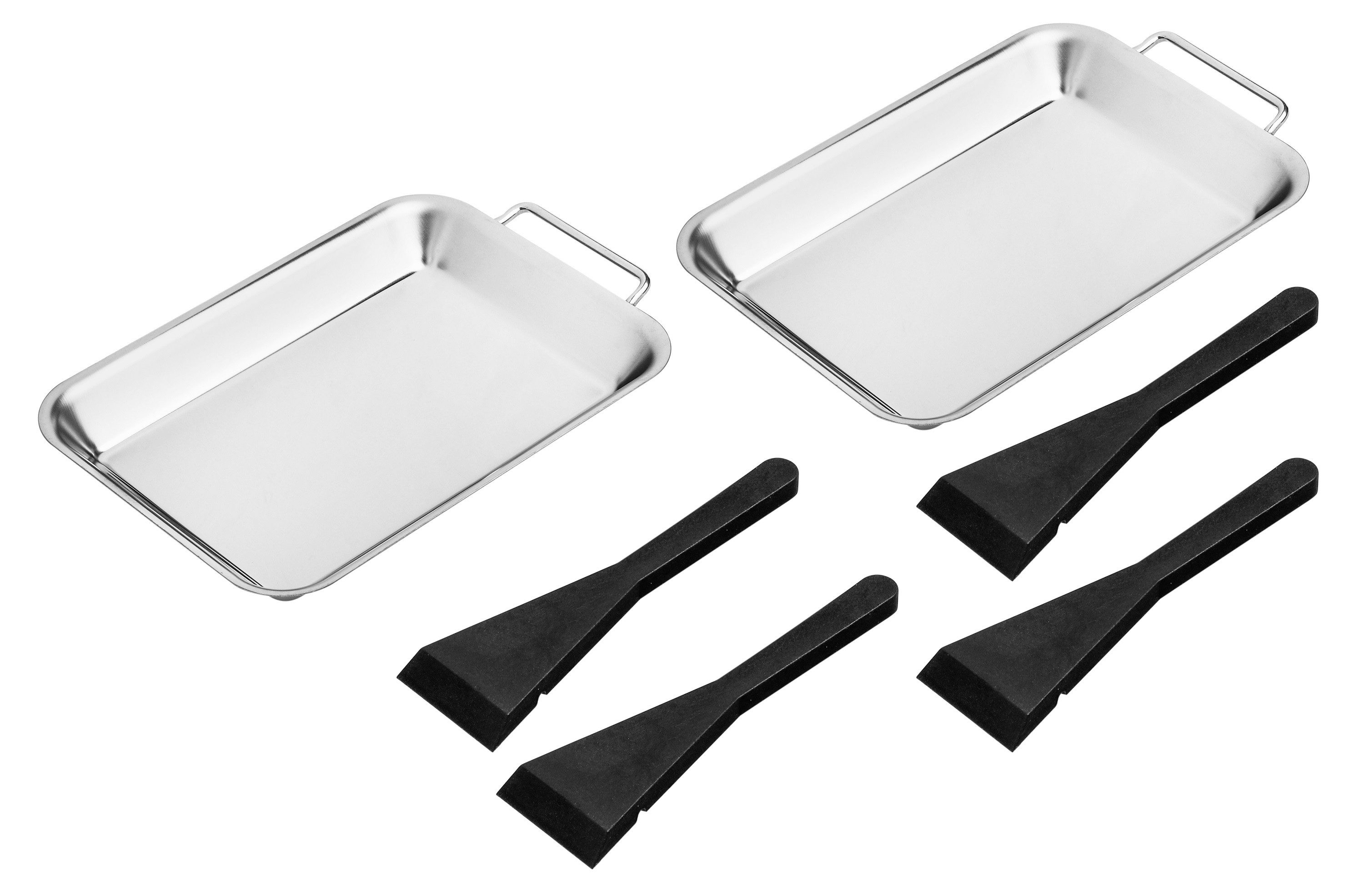 HI Grillpfanne 2er Set Edelstahl Grillpfannen mit Schaber 21cm 6035 Hi, Edelstahl / Kunststoff (Set bestehend aus 2 Pfannen und 2 Spachteln)
