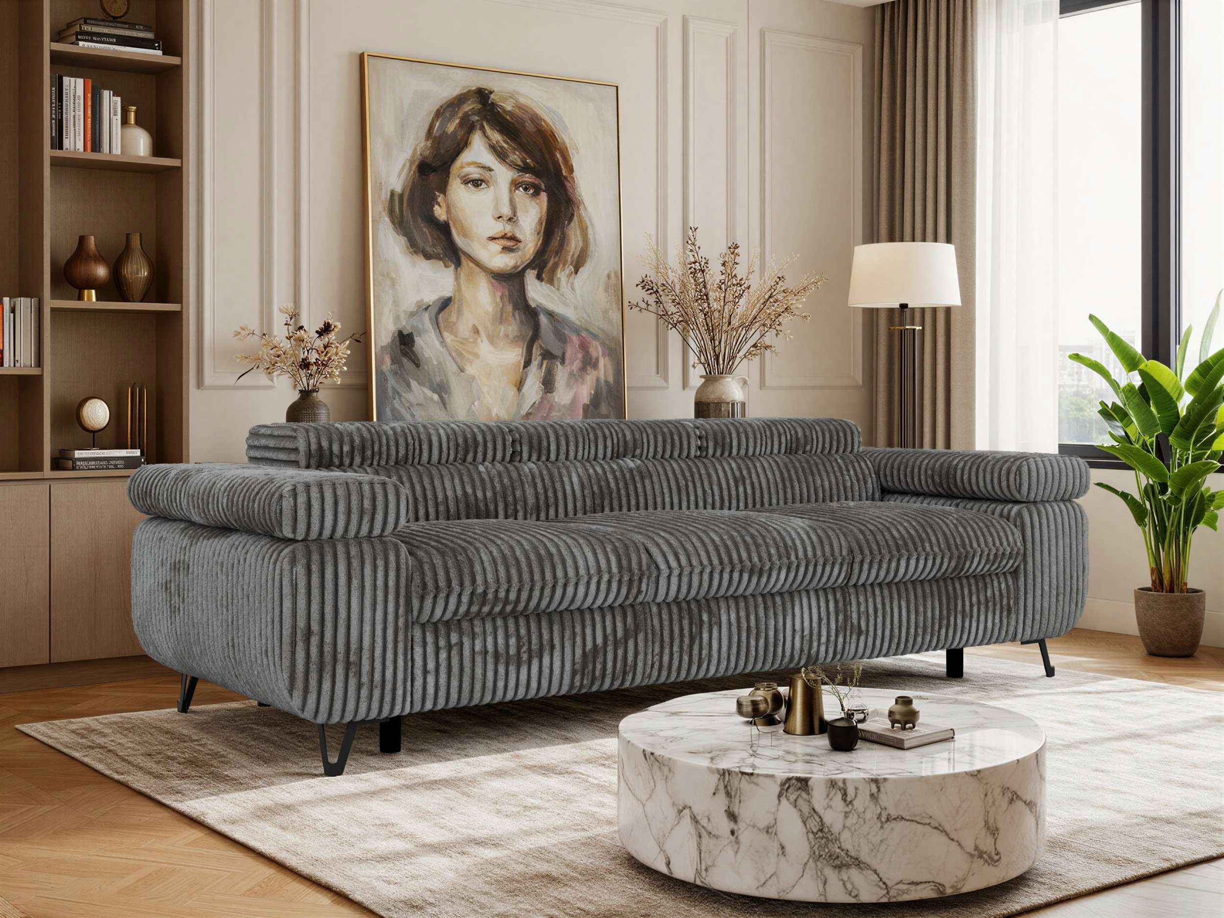 MKS MÖBEL Sofa PETER, Polstersofa mit verstellbaren Armlehnen, 3-Sitzer Sofa, Wellenfedern