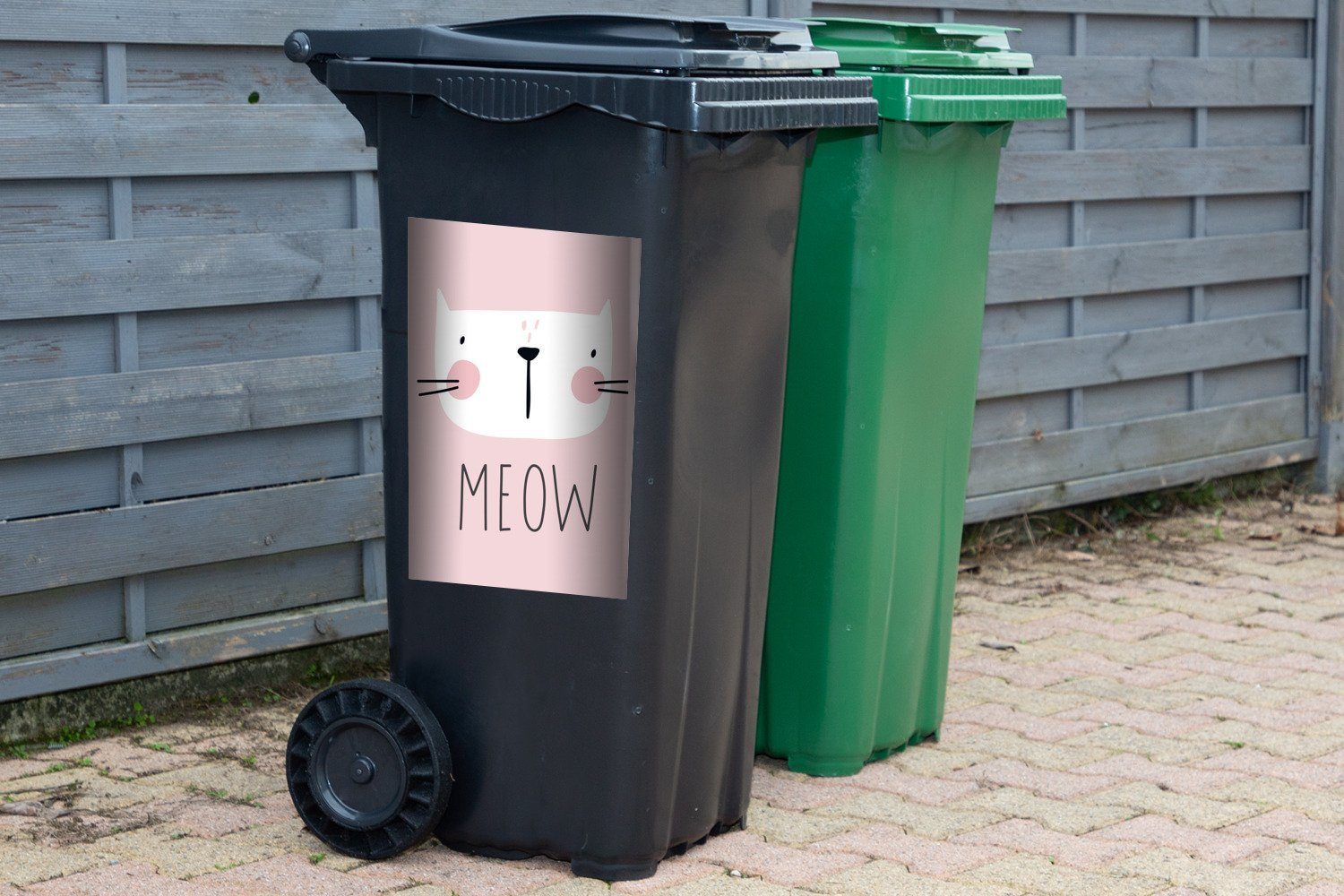 MuchoWow Wandsticker Zitate - - Illustration Abfalbehälter Kinder - - Mülleimer-aufkleber, Katze (1 Mülltonne, Container, Sticker, St), Miau