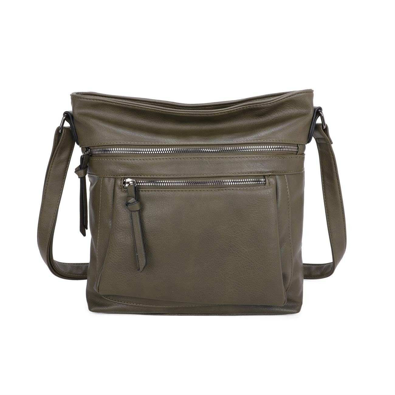 ITALYSHOP24 Schultertasche Damen Tasche Shopper Crossbody, als Handtasche, Umhängetasche, Hobo Bag tragbar