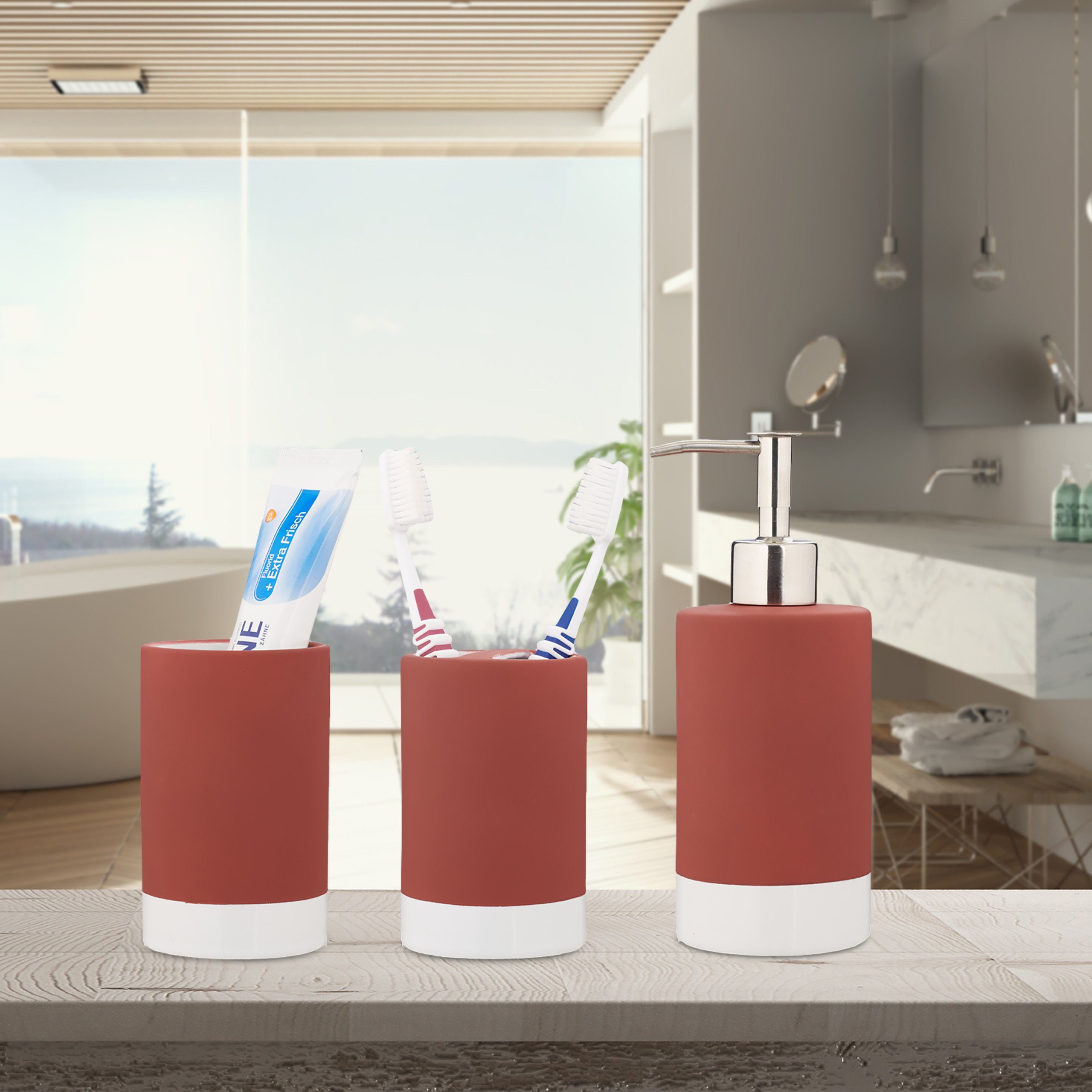 relaxdays Keramik Badaccessoires-Sets 3-teiliges Badezimmer Set