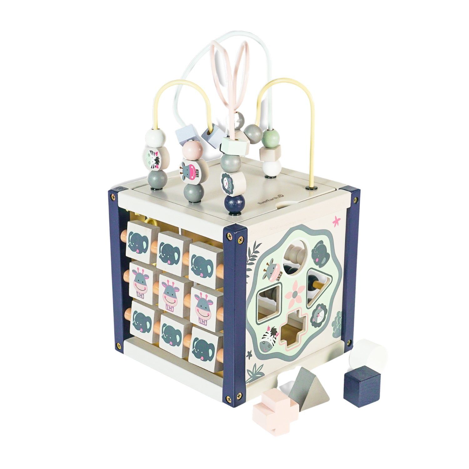 EverEarth® Lernspielzeug Großer Aktivitätswürfel Pastell aus Holz – Motorikspielzeug