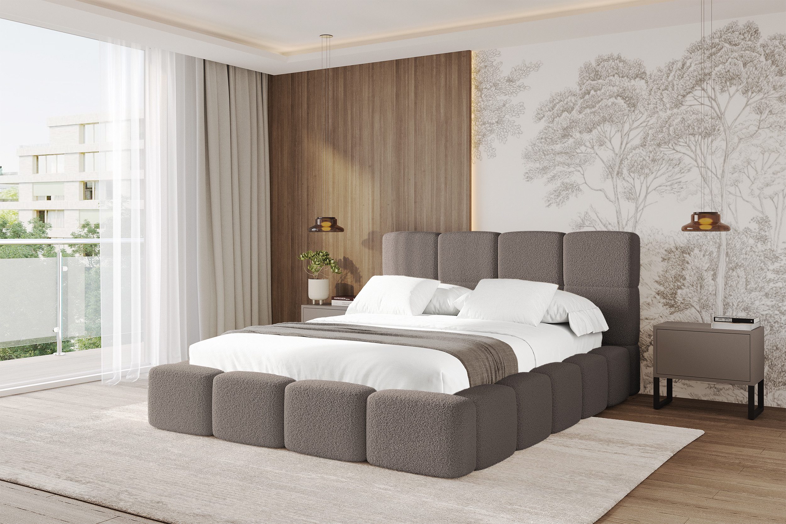 ALTDECOR Polsterbett NATA (Polsterbett mit Bettkasten und Lattenrost, Boxbett mit Matratze), Doppelbett mit Stauraum, Bett mit Kopfteil