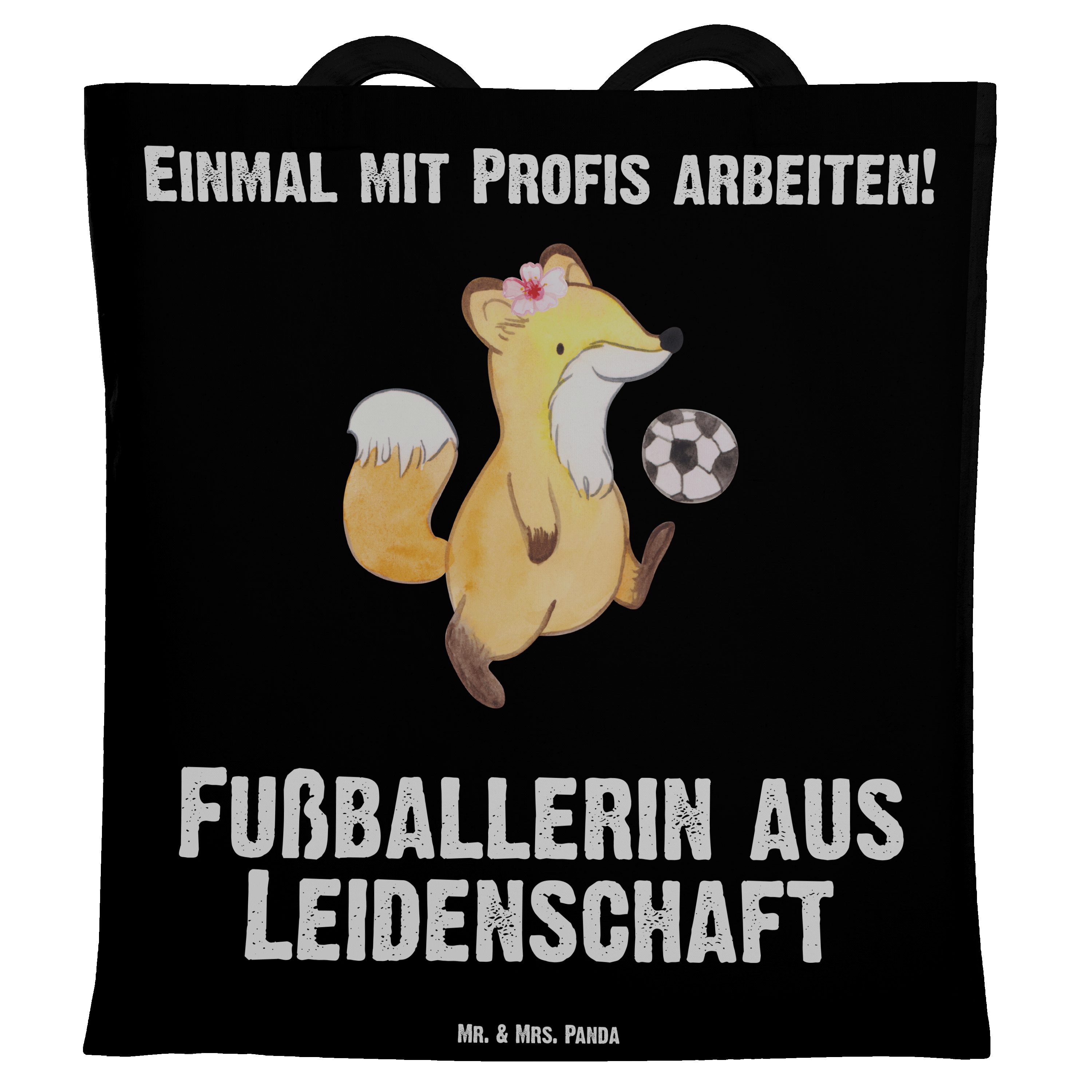 Jutebeutel, Panda Mrs. Tragetasche - aus & Geschenk, (1-tlg) - Fußballerin Mr. Beutel Schwarz Leidenschaft
