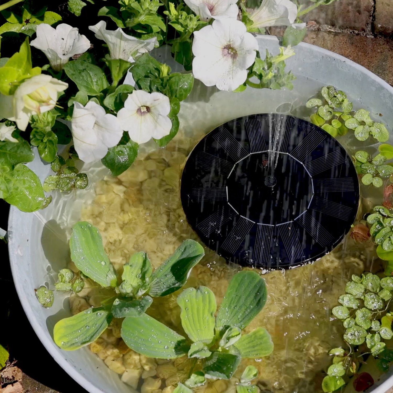 GORANDO Gartenbrunnen »Solar Teichpumpe schwimmende Fontäne 4 Aufsätze