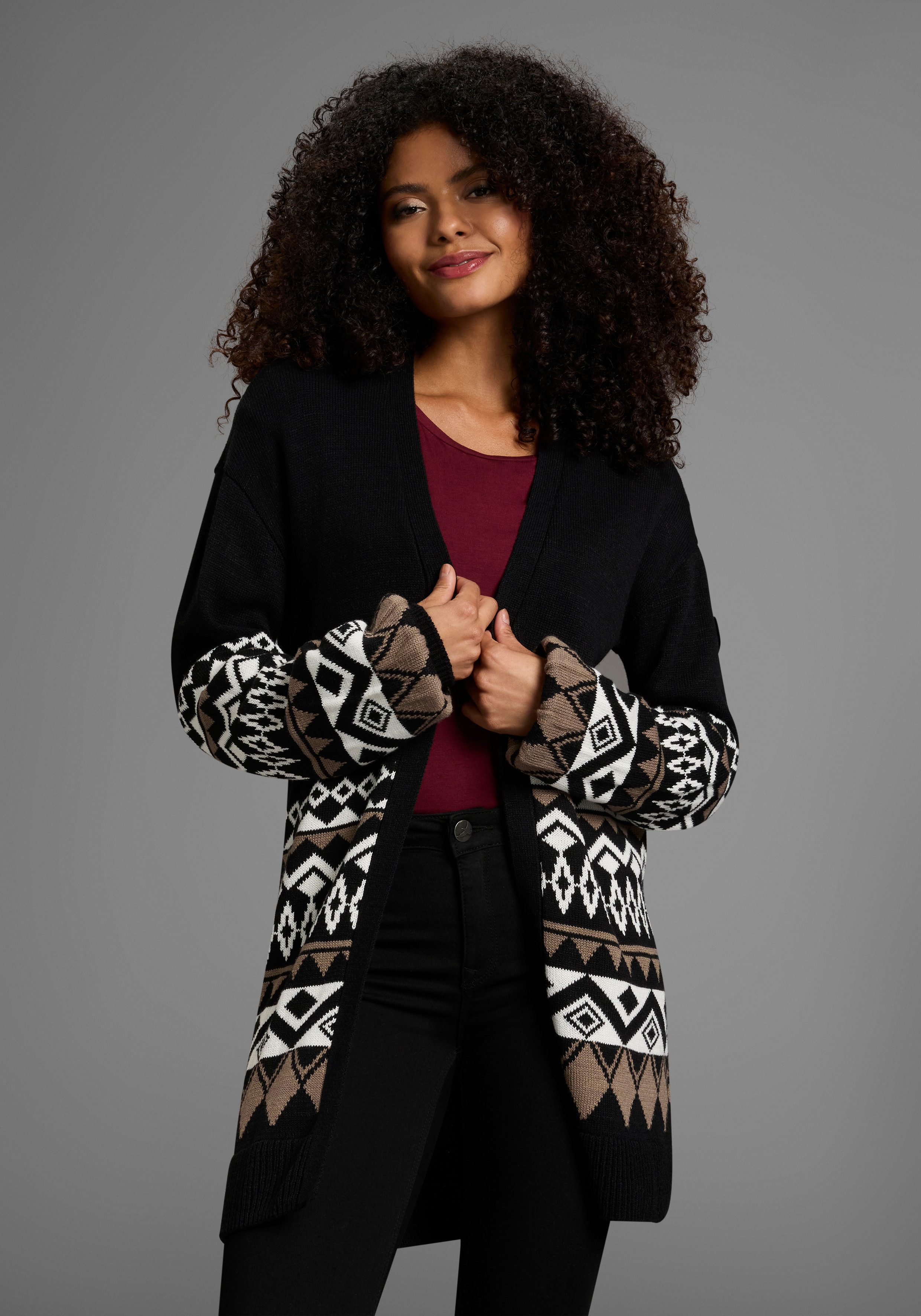 KangaROOS Longstrickjacke in offener Form im Norweger Muster günstig online kaufen