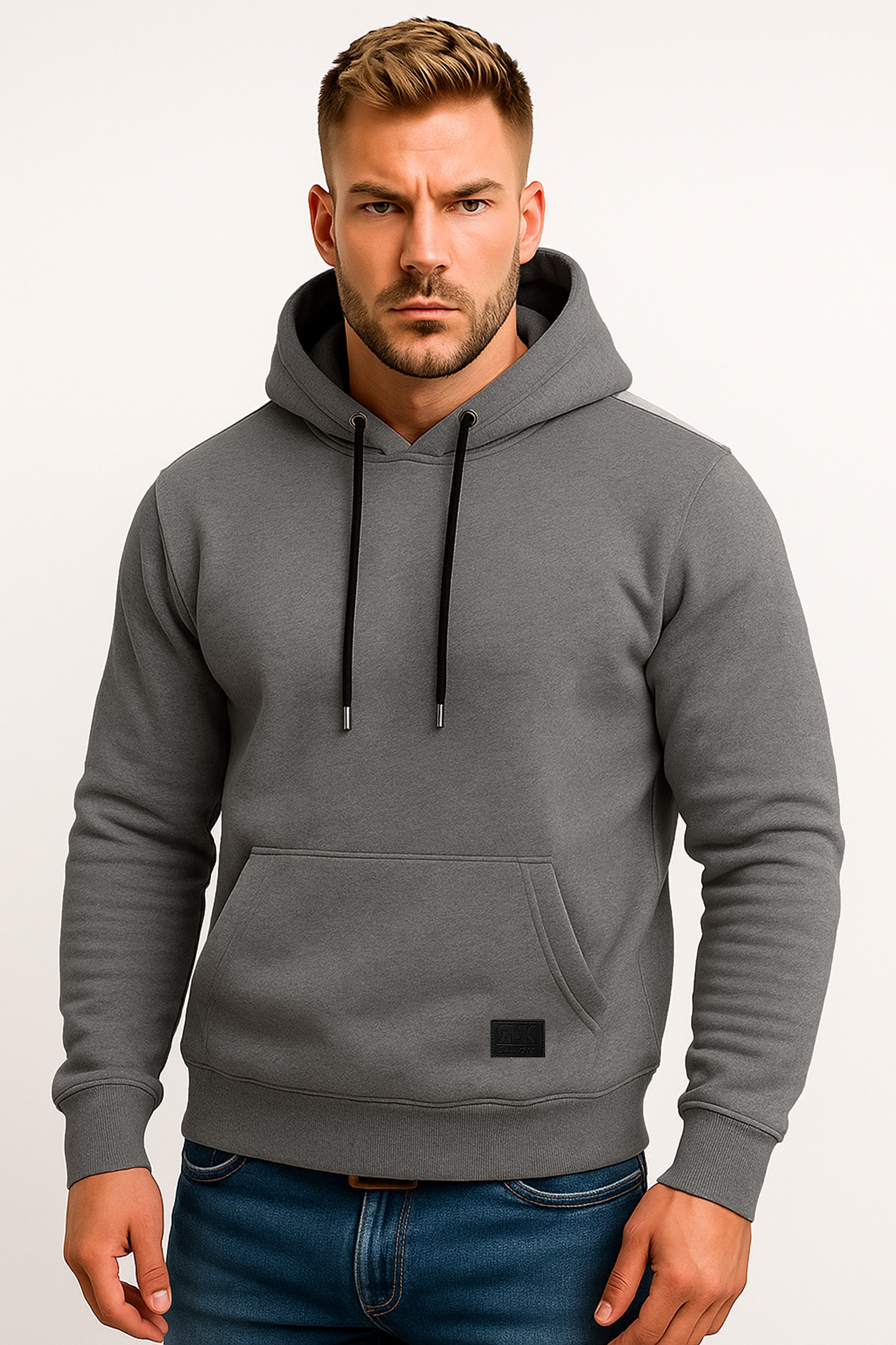 RMK Kapuzenpullover Herren Basic Pullover Invernizo Winter Einfarbig Sweatjacke Uni Hoodie