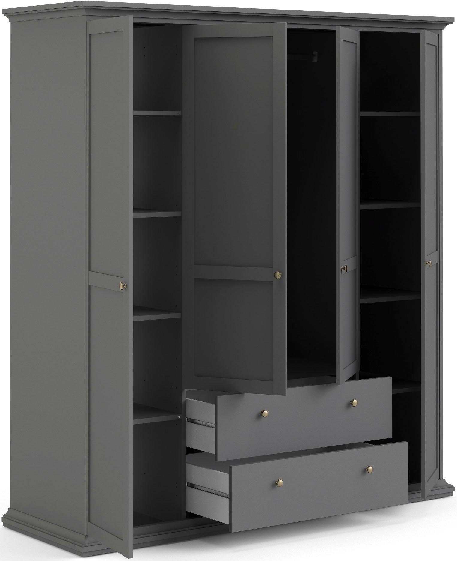 Home affaire Kleiderschrank Paris im Landhausstil mit viel Stauraum, B/HT ca. 180x200x65 cm 4 Türen, Böden, Stange & Schubladen für optimale Ordnung