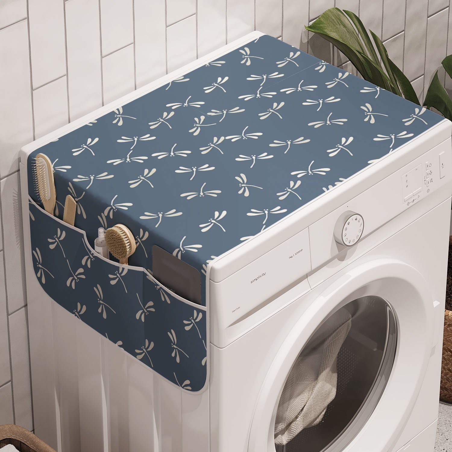 Abakuhaus Badorganizer Anti-Rutsch-Stoffabdeckung für Waschmaschine und Trockner, Libelle Japanese Style Natur