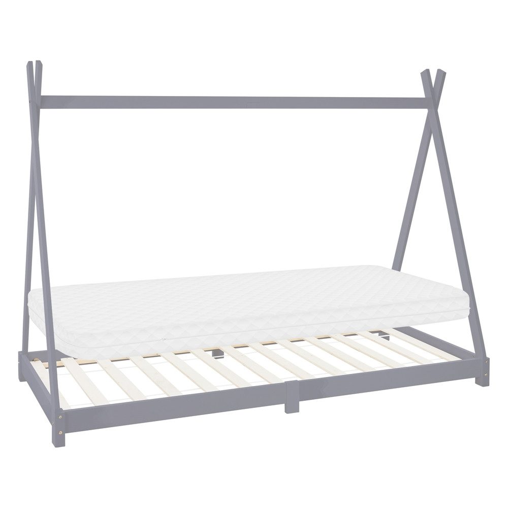 ML-DESIGN Spielbett Hausbett Tipi Zeltbett inkl. Lattenrost Bodenbett Kinder Himmelbett, Abenteuerbett zum Spielen Zelt Kinderbett Kiefer Bettenhaus Bett Grau