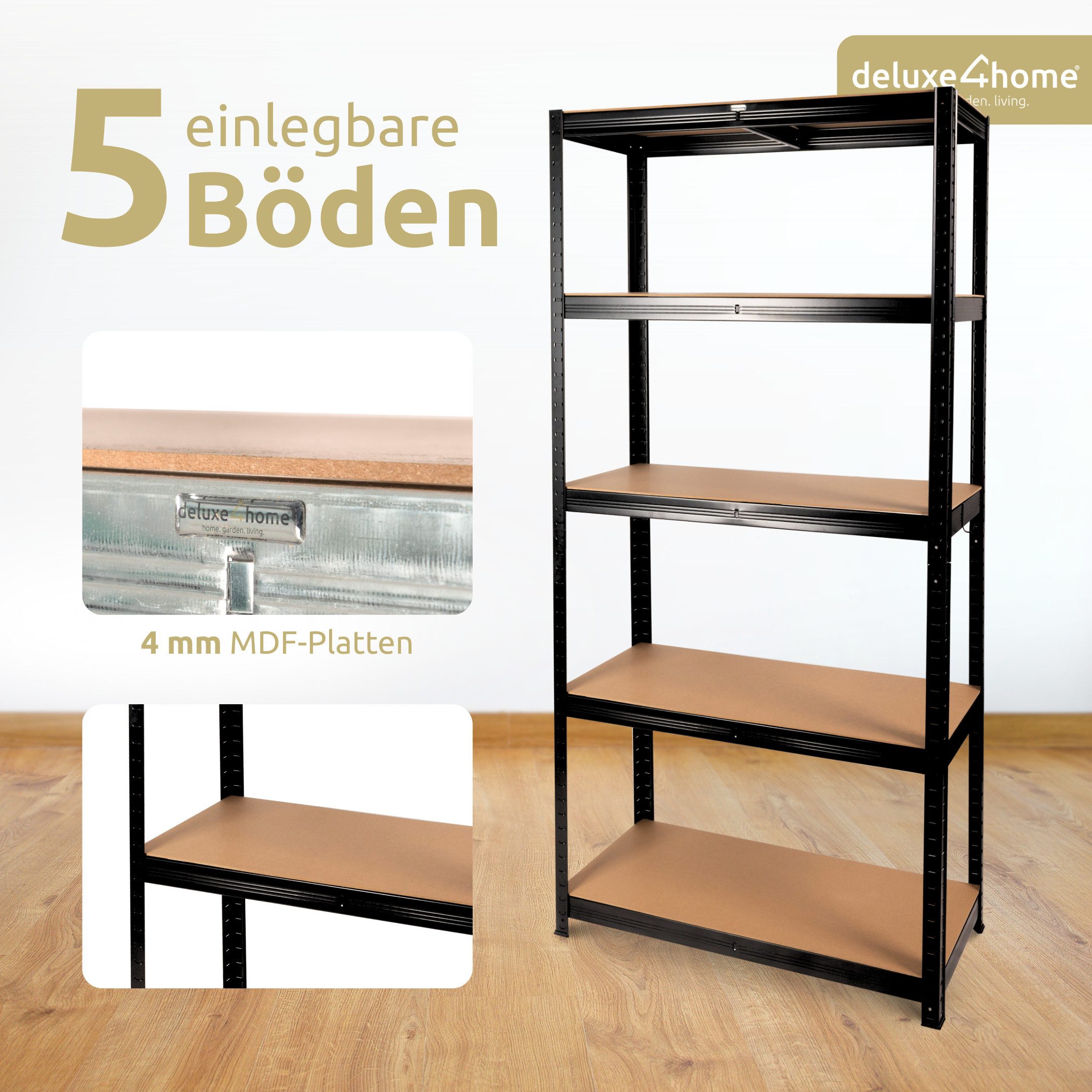 deluxe4home Schwerlastregal 2er Set Kellerregal verzinkt I 40x90x180 cm I Lagerregal bis 875kg – Bild 4 von 5