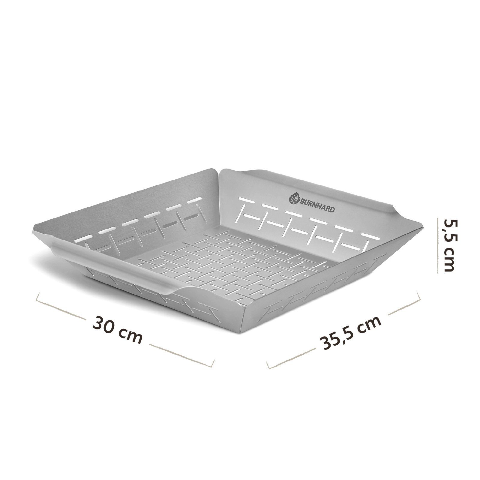 BURNHARD® Grillschale Edelstahl Grillkorb groß 35,5 x 30 x 5,5 cm, Grillkorb 35,5x30x5,5 cm