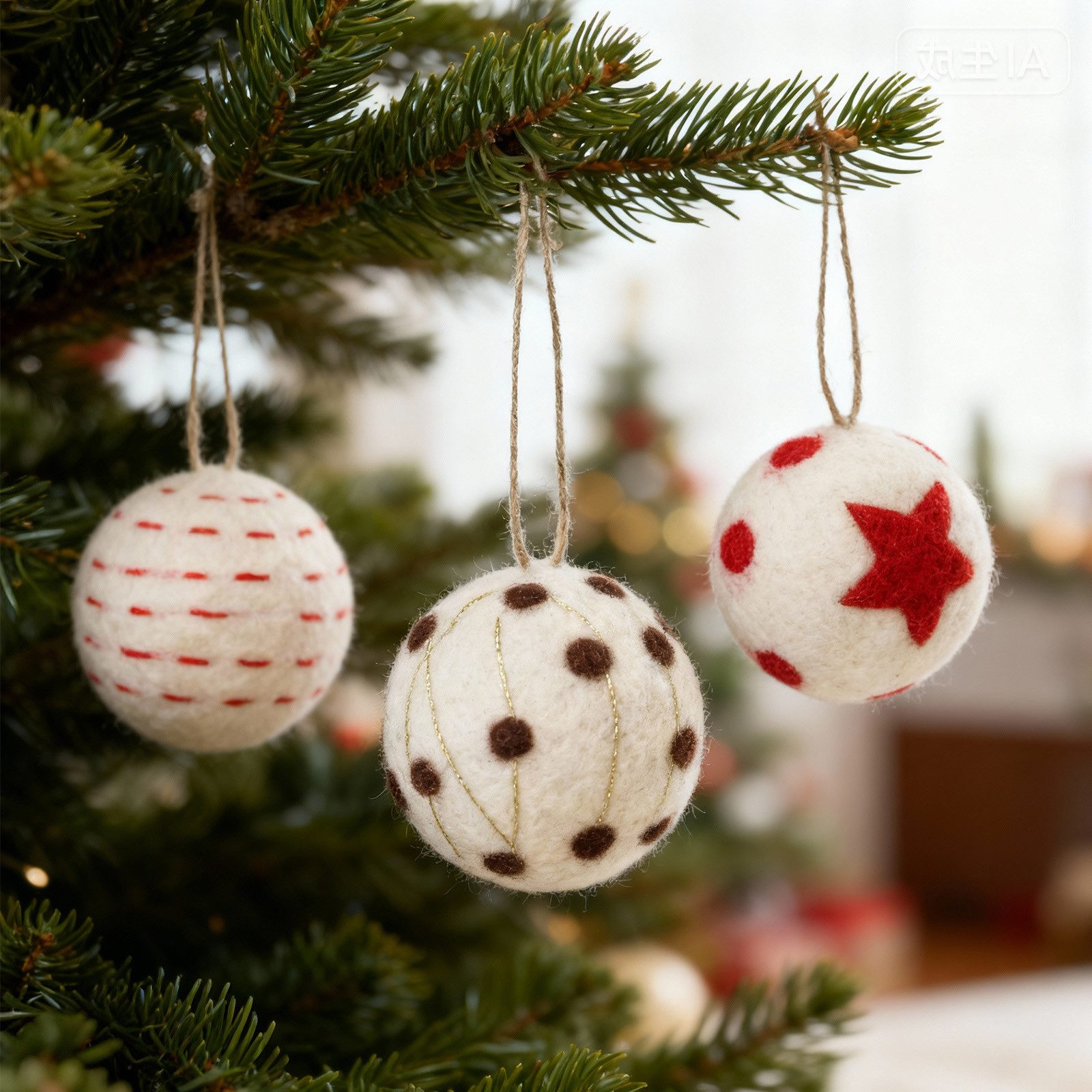 Salcar Weihnachtsbaumkugel 6x Weihnachtsdeko 6 cm Weihnachtskugeln Set, Weihnachtsbaumschmuck (6 St), Handgefertigte Wollfilz-Weihnachtskugeln Set mit Juteseil in 3 Designs
