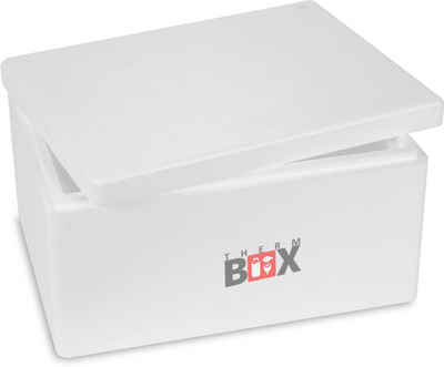 THERM-BOX Thermobehälter Styroporbox 12W Wand: 3cm 12,1L Innenmaß:34x23x15cm, Styropor-Verdichtet, (1, 0-tlg., Box mit Deckel im Karton), Isolierbox Thermobox Kühlbox Warmhaltebox Wiederverwendbar