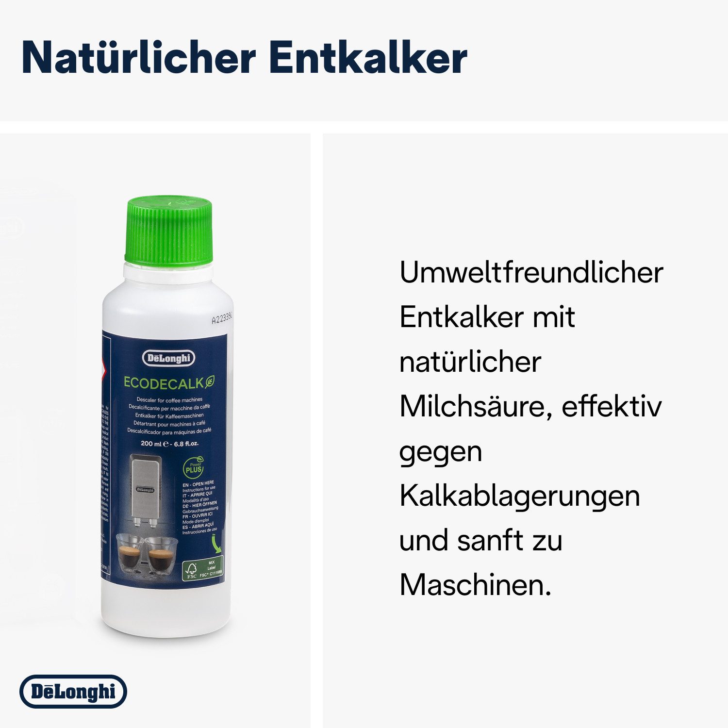 De'Longhi DLSC306 Original, für Kaffeemaschinen & Kaffeevollautomaten Pflegeset (EcoMulticlean 250ml, EcoDecalk 200ml, Wasserfilter, Mikrofasertuch)