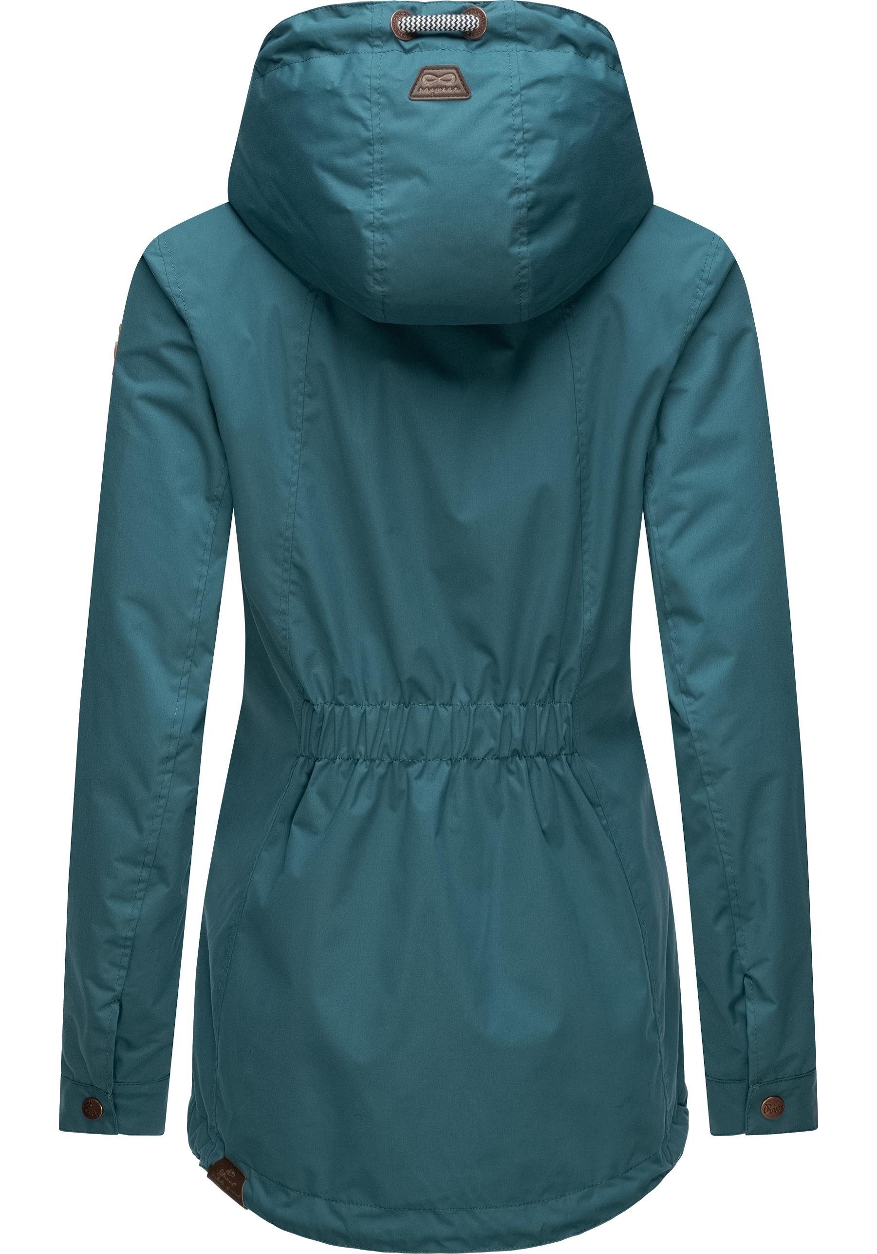 Ragwear Outdoorjacke Zuzka Kapuze großer Übergangsjacke stylische ocean mit