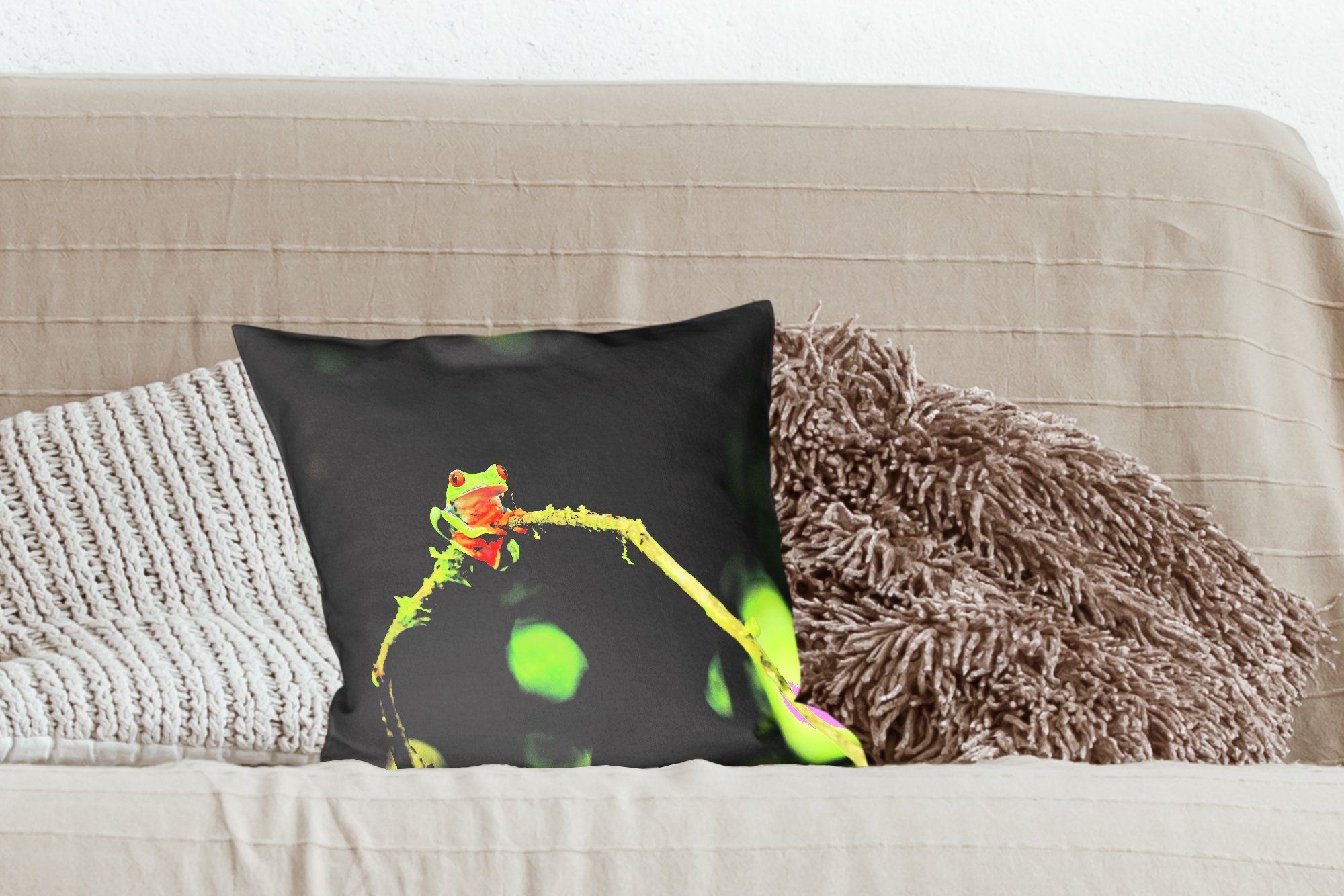 Wohzimmer, Frosch Deko, - Dekokissen Zierkissen Äste Grün, MuchoWow mit - für Sofakissen Füllung Schlafzimmer,