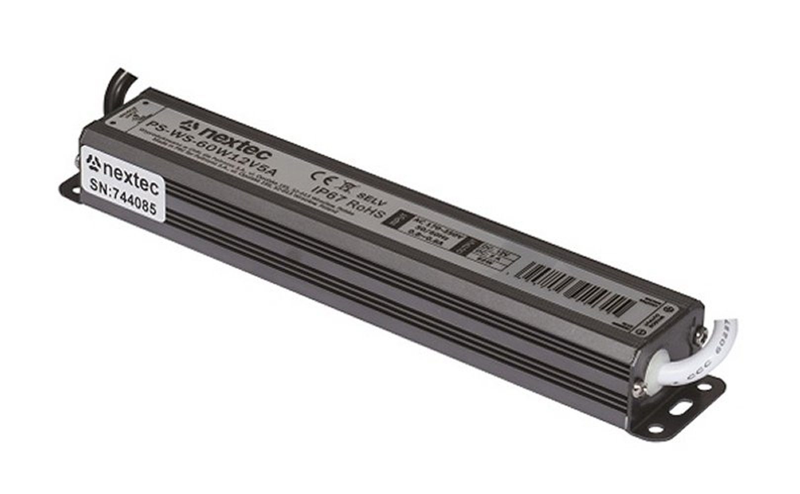 Lichtideen 2976 LED Netzteil 12 Volt 60 Watt Spritzwasser geschützt IP67 Netzteil (Flache lange AUsführung)