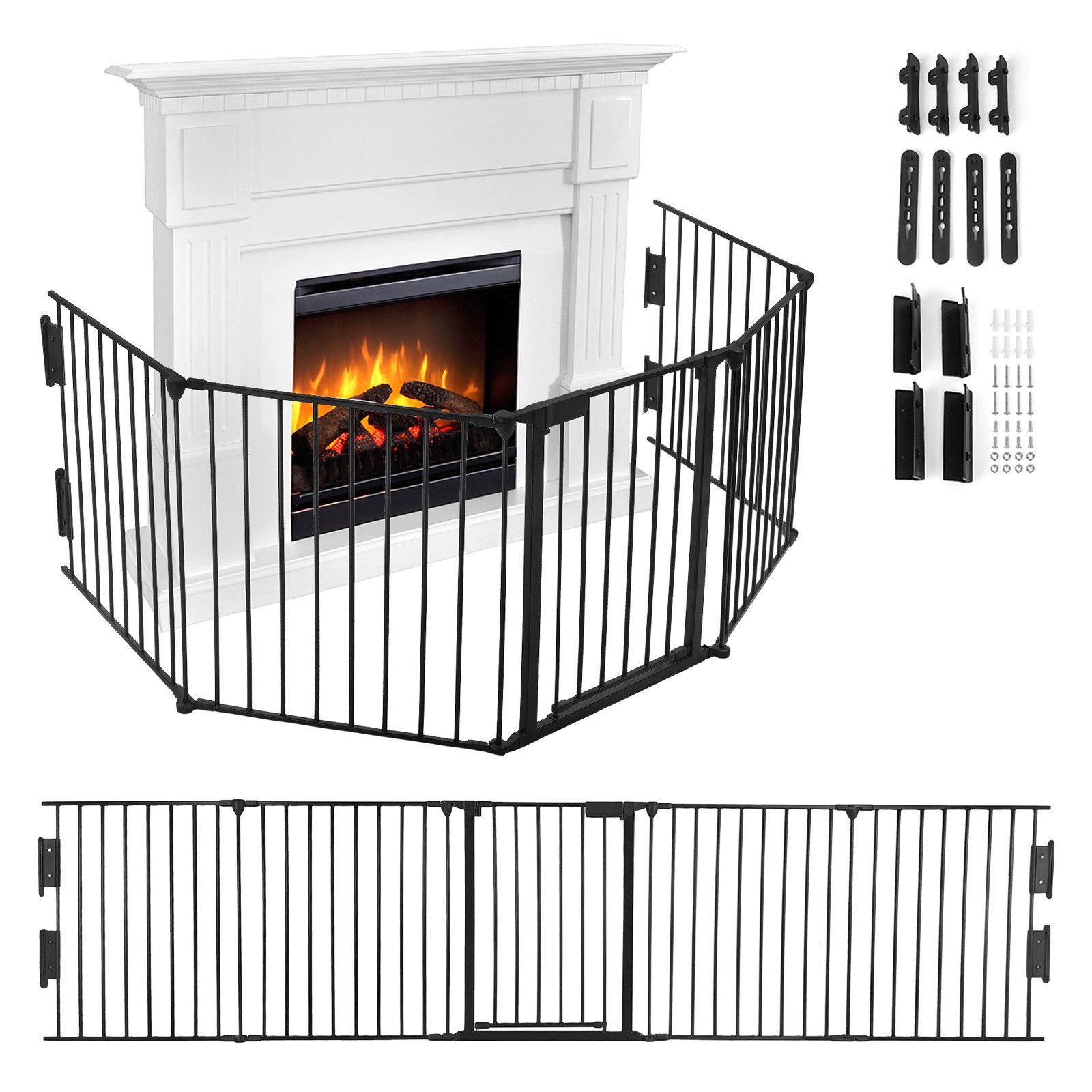 FIVMEN Kamingitter Kaminschutzgitter mit Tür Klappbares Absperrgitter 5 Ele günstig online kaufen