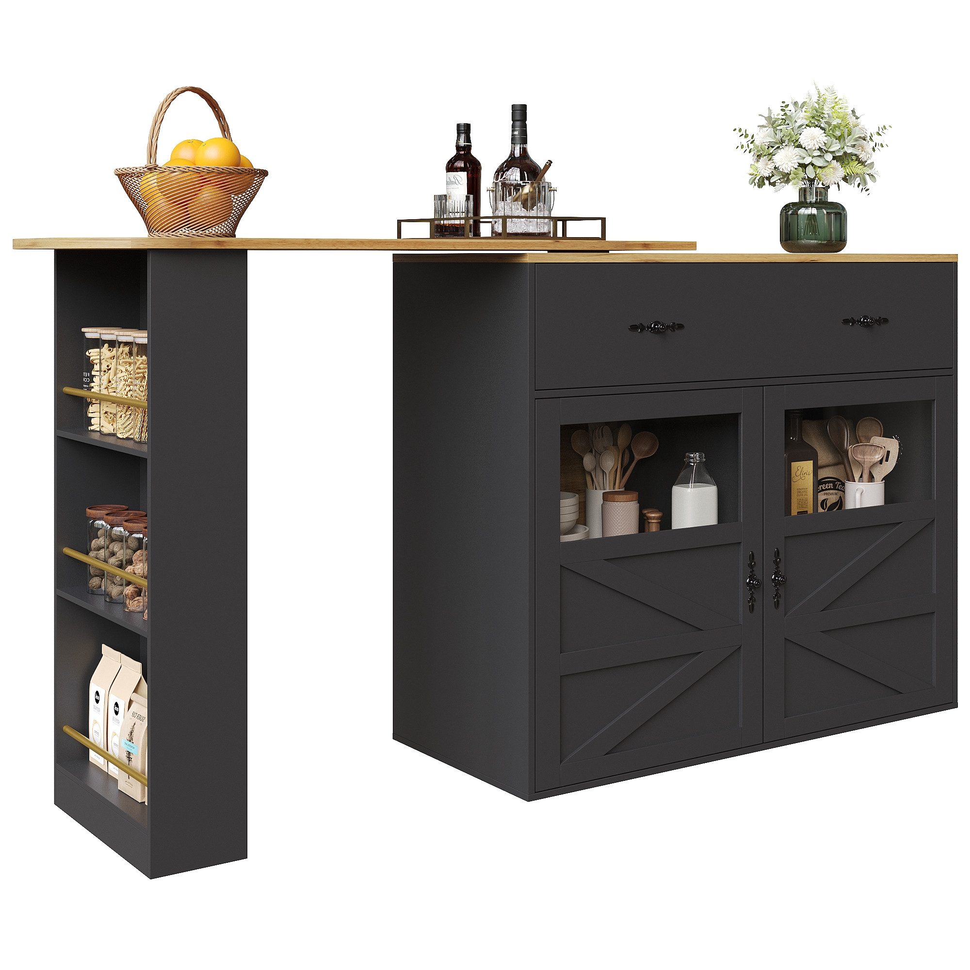 OKWISH Bartisch Ausziehbarer Kücheninsel,mit Stauraum (Ausziehbarer Bartisc günstig online kaufen