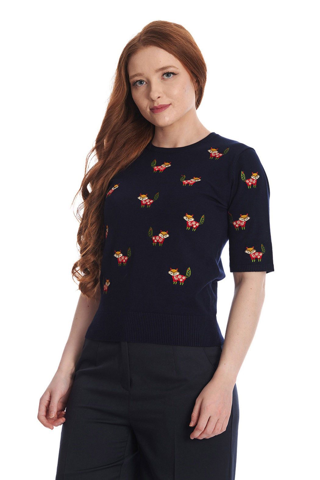 Banned Kurzarmpullover Scandi Fox Navy Vintage günstig online kaufen