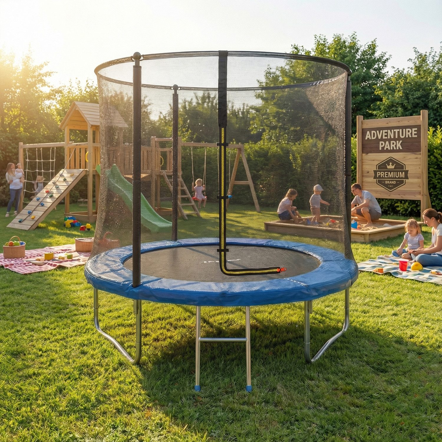 HOMALL Gartentrampolin Kindertrampolin, Outdoor-Trampolin, Durchmesser 183/222/290/360 cm, Ø 222 cm, (Ausgestattet mit Sicherheitsnetz, Leiter und 360°-Gelander, maximale Tragkraft 150 kg)