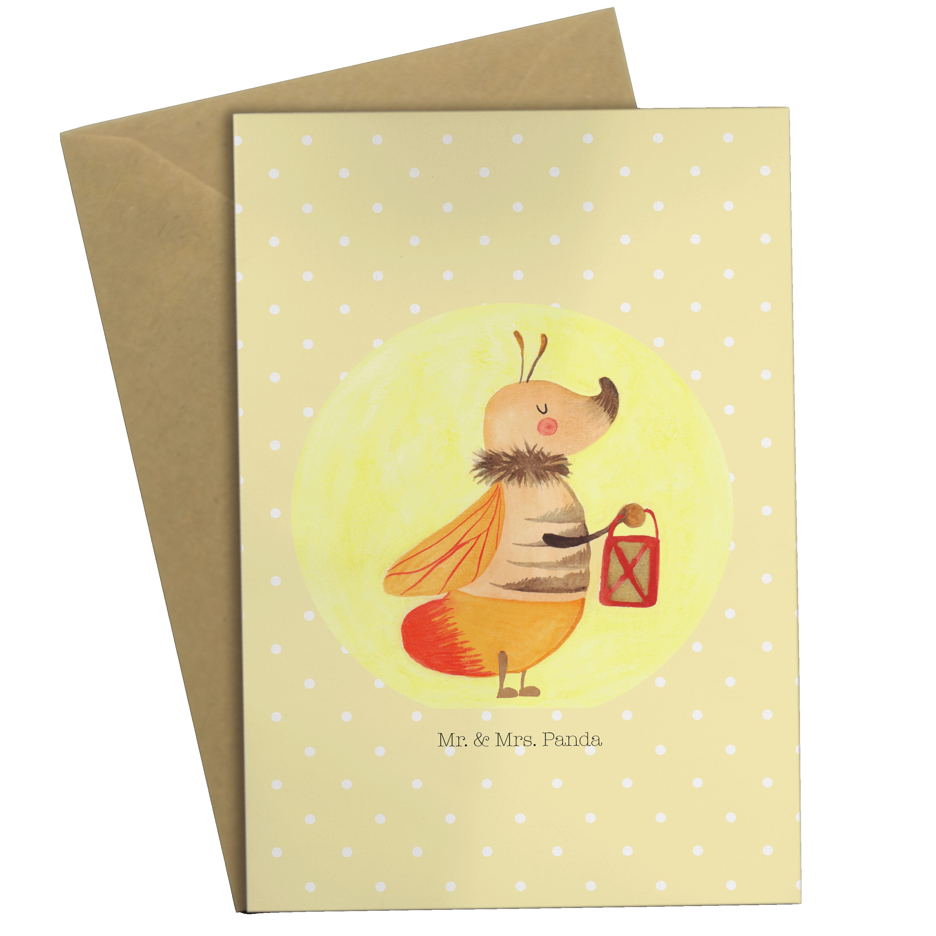 Mr. & Mrs. Panda Grußkarte Glühwürmchen - Gelb Pastell - Geschenk, Klappkarte, Verlobung, lustig