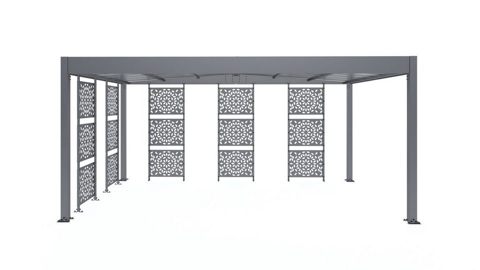 Trigano Einzelcarport Carport Libeccio Metall freistehend, 2,1 cm  Einfahrtshöhe, Robuste Konstruktion, 5 dekorative Paneele, Doppeldach