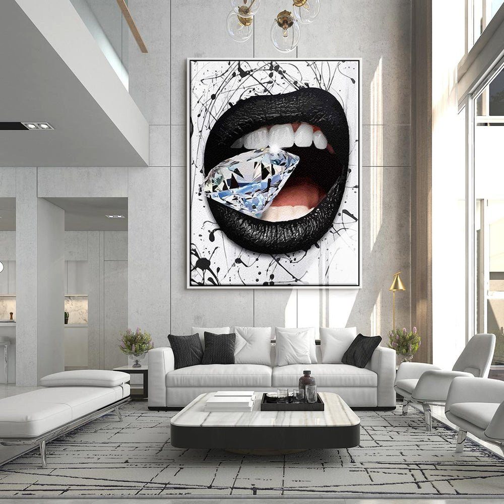 Art Leinwandbild, Modernes Leinwandbild Wandbild ohne DOTCOMCANVAS® - Pop Mouth Premium Diamond - - Rahmen