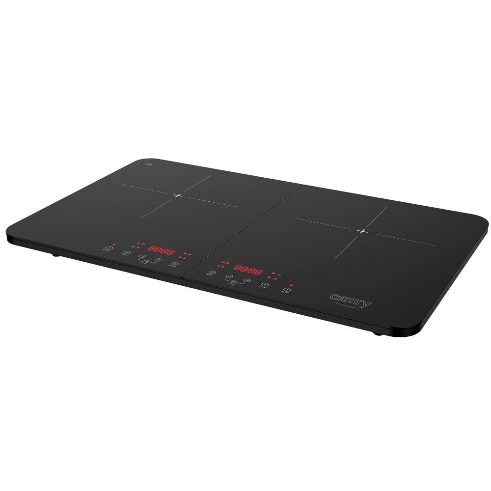 Camry Doppel-Induktionskochplatte CR 6514 Induktionsherd mit 2 Kochzonen, Touch-Bedienung, LCD-Display, Kindersicherung, Topferkennung, Glaskeramik, schwarz