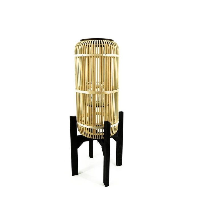 HTI-Living Windlicht Laterne Bamboo auf Holzgestell auf schwarzem Holzgestell