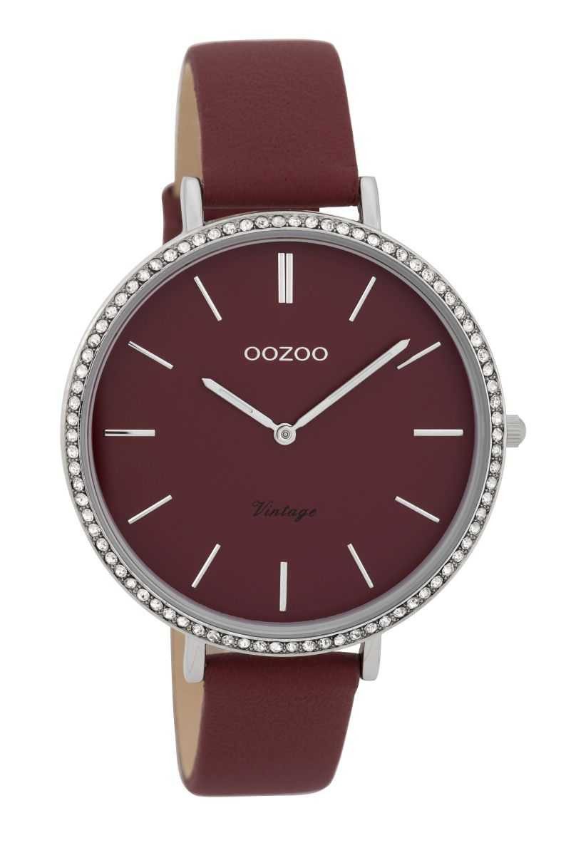 Quarzuhr Vintage Damenuhr C9802 Bordeaux Lederband 40 mm C9802