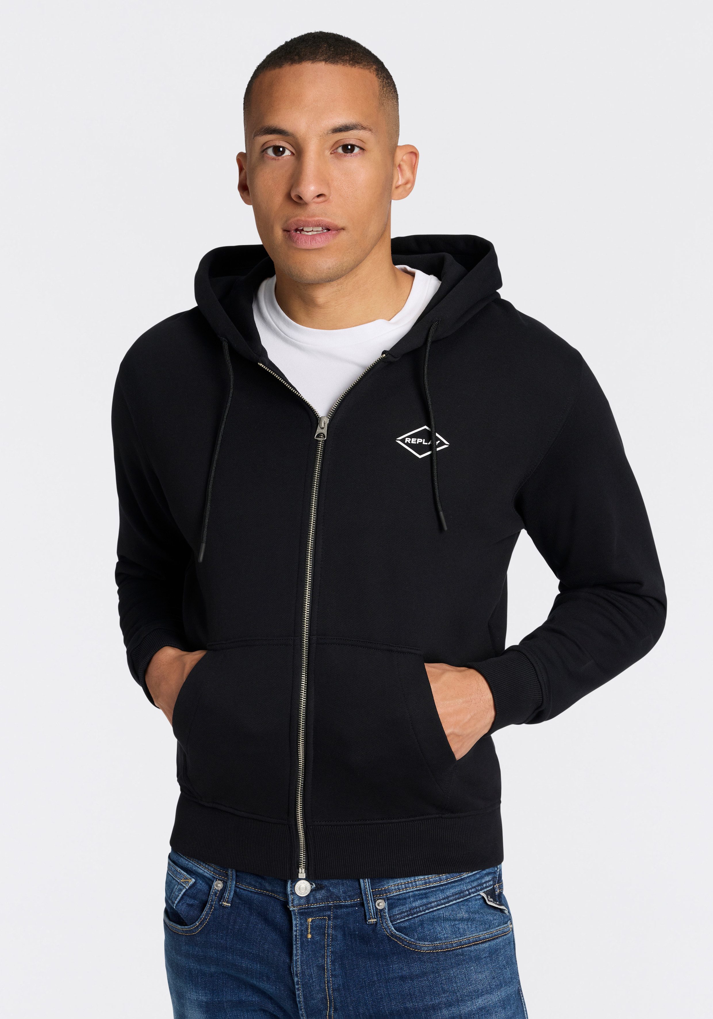 Replay Kapuzensweatjacke aus Baumwolle, Regular Fit