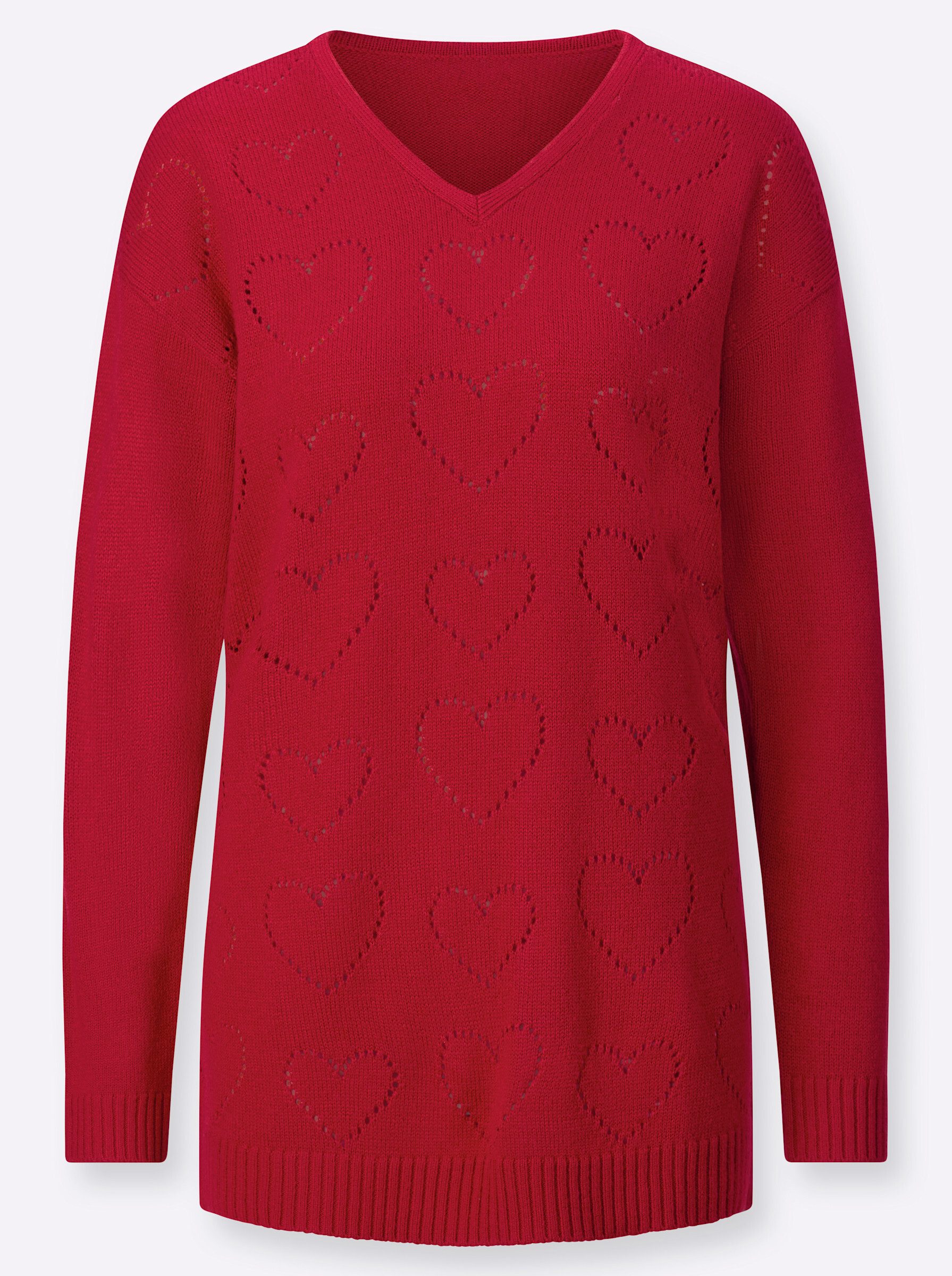 Strickpullover Longpullover Langarm Ajour, Jersey