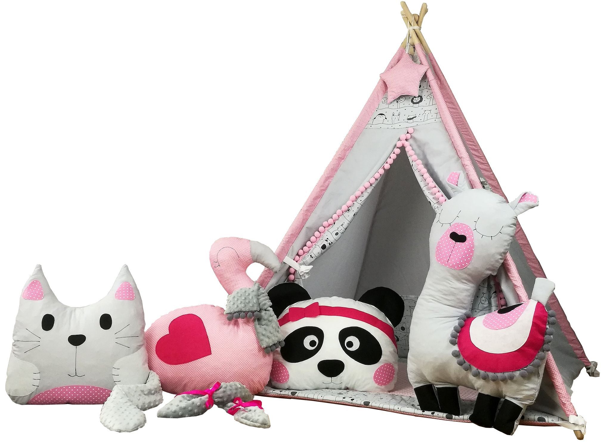 Tipi-Zelt Tipi Tiere Kissen Spielzelt Komplett SET mit Tieren