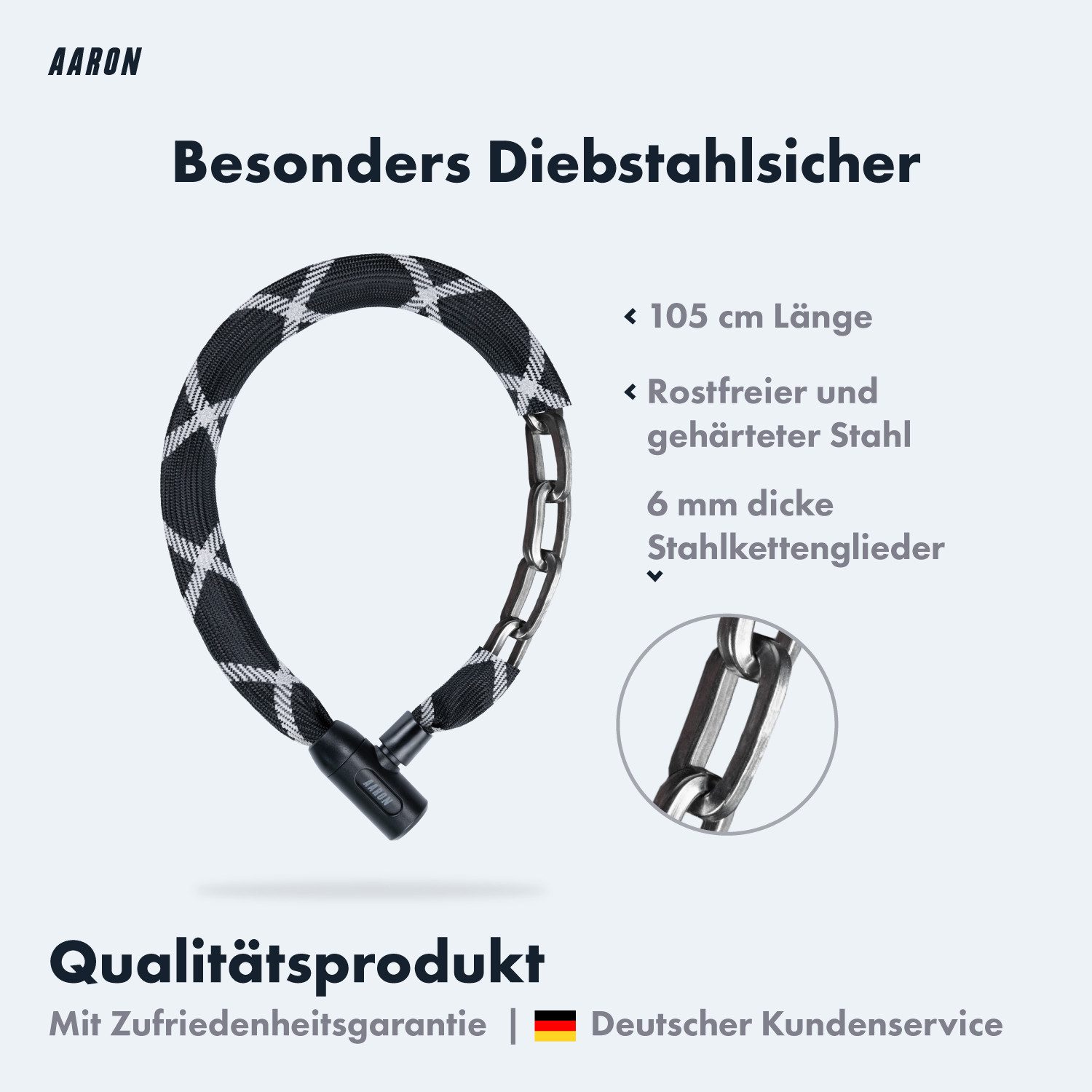 AARON Kettenschloss Cobra Fahrradschloss mit Schlüssel 105 cm Fahrrad Sicherheit