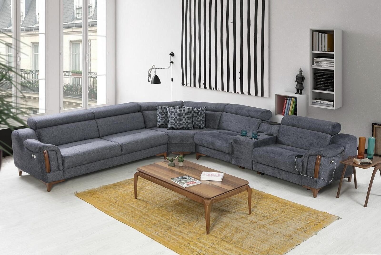 Xlmoebel Ecksofa Graues Wohnzimmer-Ecksofa im Luxus L-Form Modernes Design, 5 Teile, Hergestellt in Europa