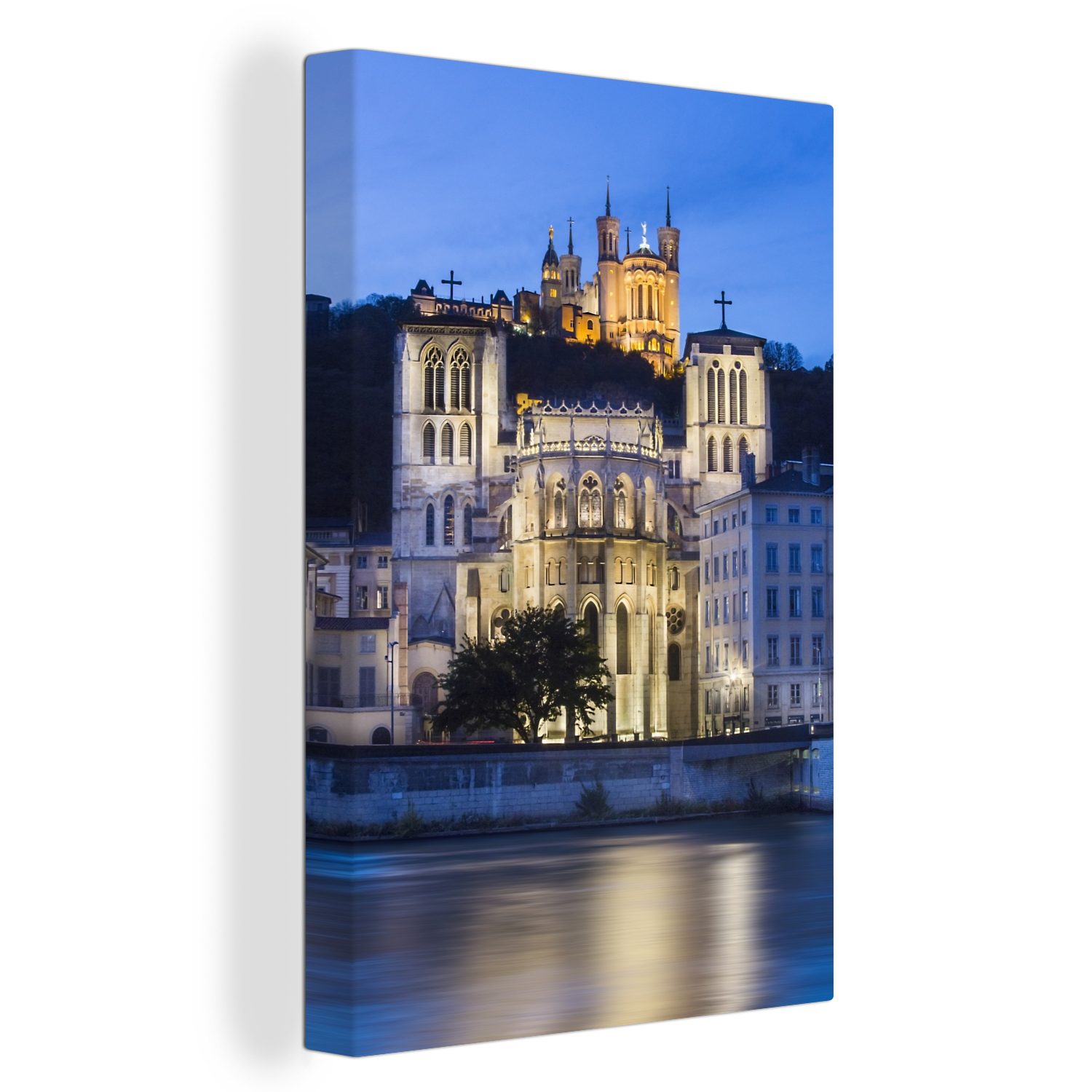 OneMillionCanvasses® Leinwandbild Die Kathedrale St. John und Notre-Dam auf dem Fourvière-Hügel in Lyon, (1 St), Leinwandbild fertig bespannt inkl. Zackenaufhänger, Gemälde, 20x30 cm