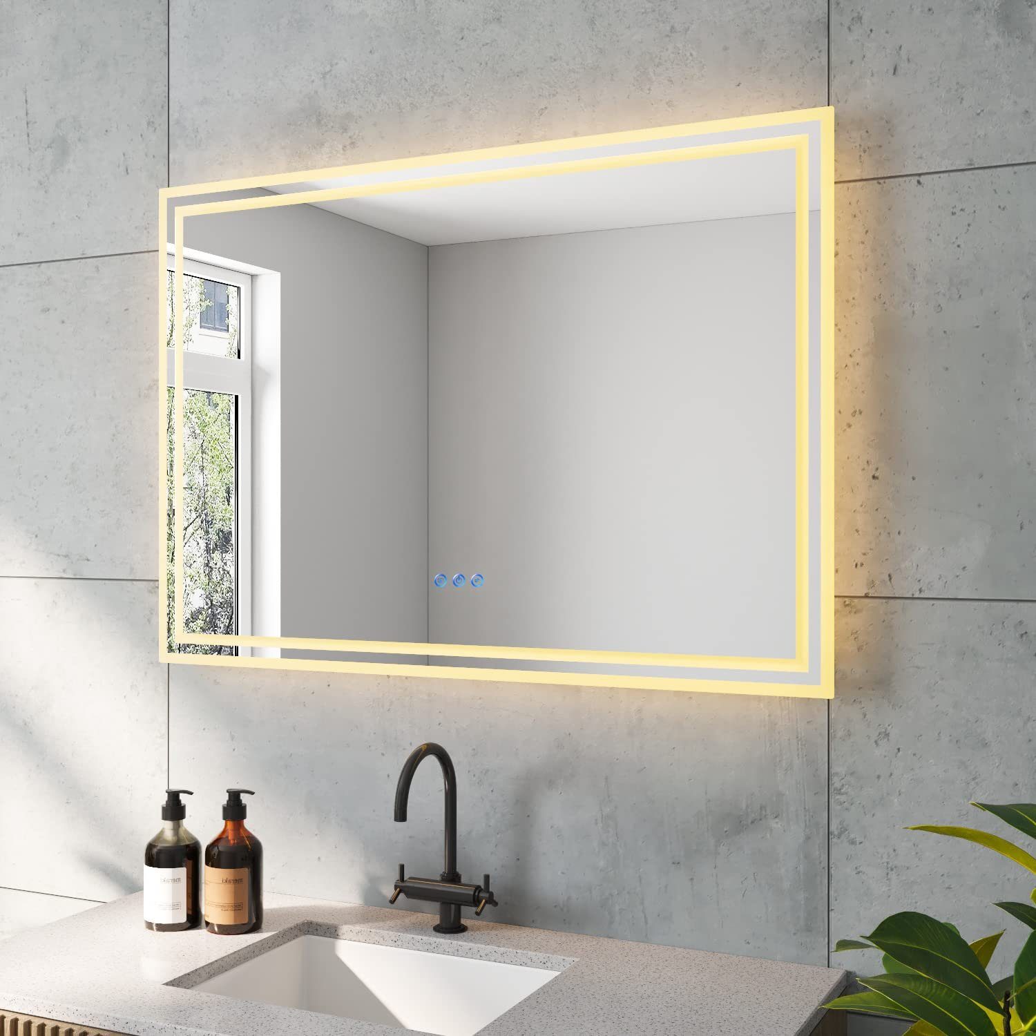 aqua batos LED-Lichtspiegel Badspiegel Led Spiegel mit Beleuchtung  Badezimmerspiegel, Silber,Beschlagfrei,IP44,Energiesparend,2 Lichtleiste,Touch  Schalter
