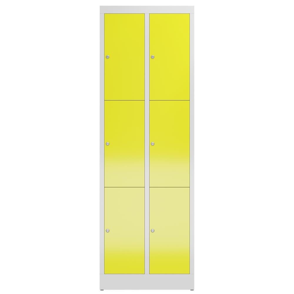 Steelboxx Fächerschrank ClassiX Schließfachschrank, 2 7035 mm Lichtgrau à montiert Gelb 3 Montage (1-St) erforderlich Fächer, verschweißt und | 1800 Komplett x 500 - Türen: Lichtgrau/ 590 Abteile RAL keine Korpus: x