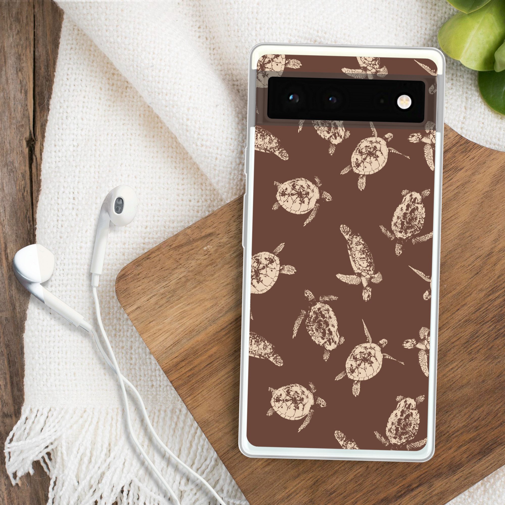 MuchoWow Handyhülle für Google Pixel 6 Schildkröten - Muster - Braun - Beige, Handy Case, Silikon, Bumper Case Dünn