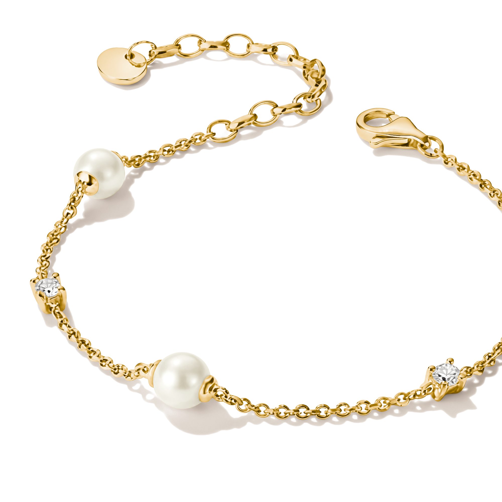 THOMAS SABO Perlenarmband Armband gelbgoldfarben mit Perlen, mit Zirkonia (synth) - mit Süßwasserzuchtperle