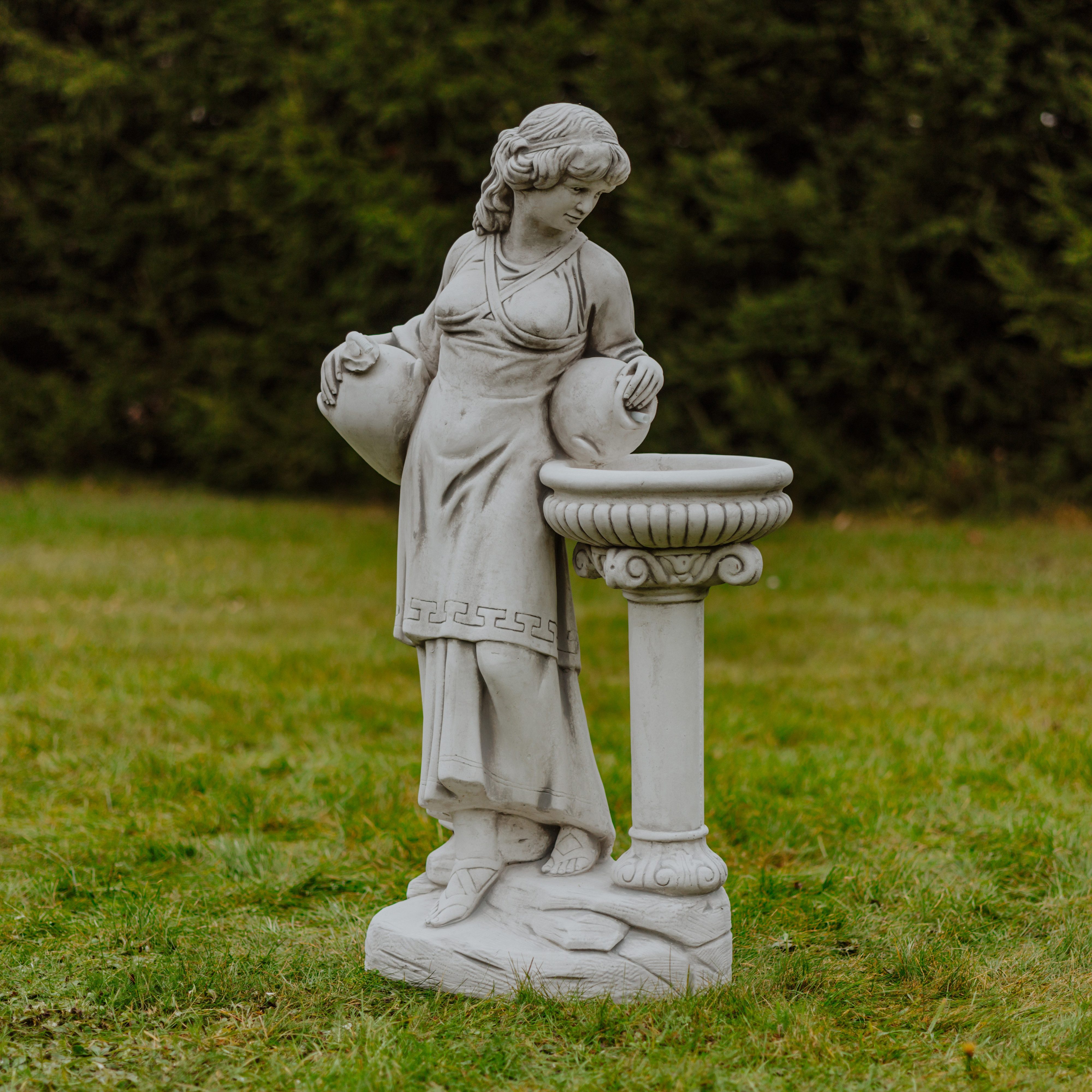gartendekoparadies.de Gartenfigur Statue Einer Frau mit Vogeltränke, H. 138 cm, 225 kg, Frostsicher