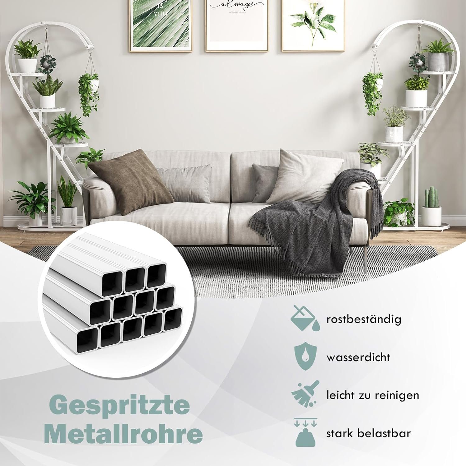 KOMFOTTEU Blumenständer 5-stufiger Metall-Pflanzenständer, mit 4 Aufhängehaken