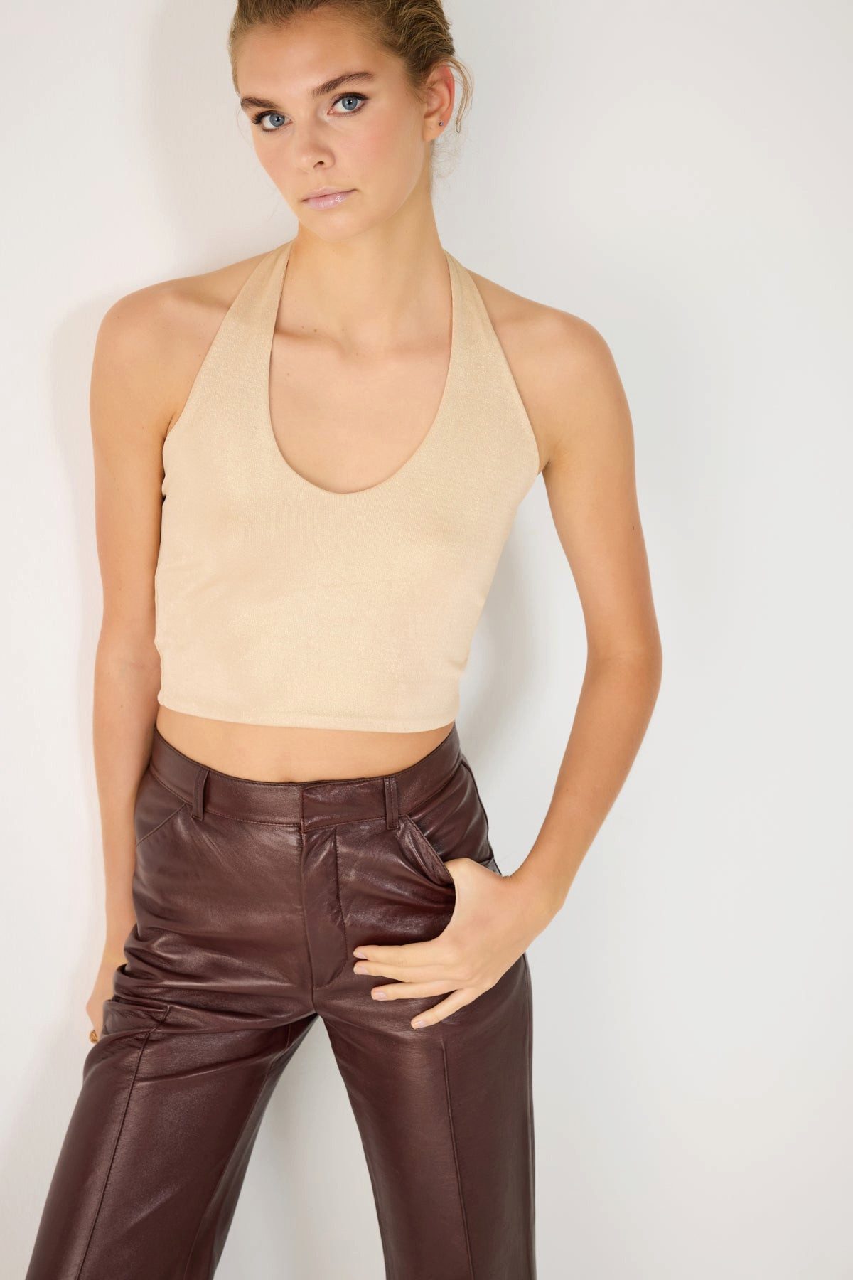 Blusentop Glitzerndes Neckholder-Crop-Top